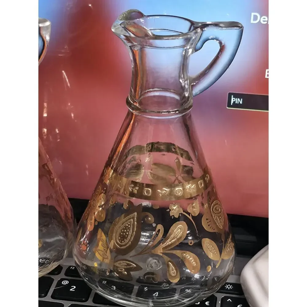 Vintage MCM Culver Glass Chantilly Oil & Vinegar Cruet Set Gold Floral